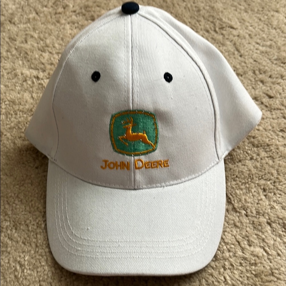 John Deere White Cap with Green and Yellow Logo with small studs
